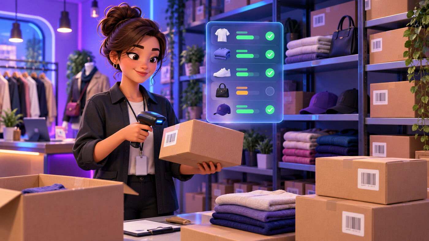 Responsable de tienda escaneando productos y actualizando el inventario